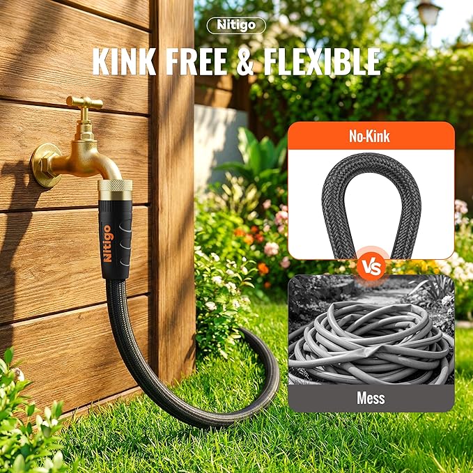 Nitigo Ultra Lightweight Garden Hose 50 FT, Non-Expanding Flexible Water Hose with 10-Function Sprayer, Kink-Free, Nylon Outer Layer, Burst 280 PSI for Outdoor Gardening, Pet Bathing (3/4" GHT)