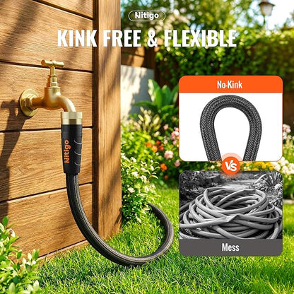Nitigo Ultra Lightweight Garden Hose 50 FT, Non-Expanding Flexible Water Hose with 10-Function Sprayer, Kink-Free, Nylon Outer Layer, Burst 280 PSI for Outdoor Gardening, Pet Bathing (3/4" GHT)