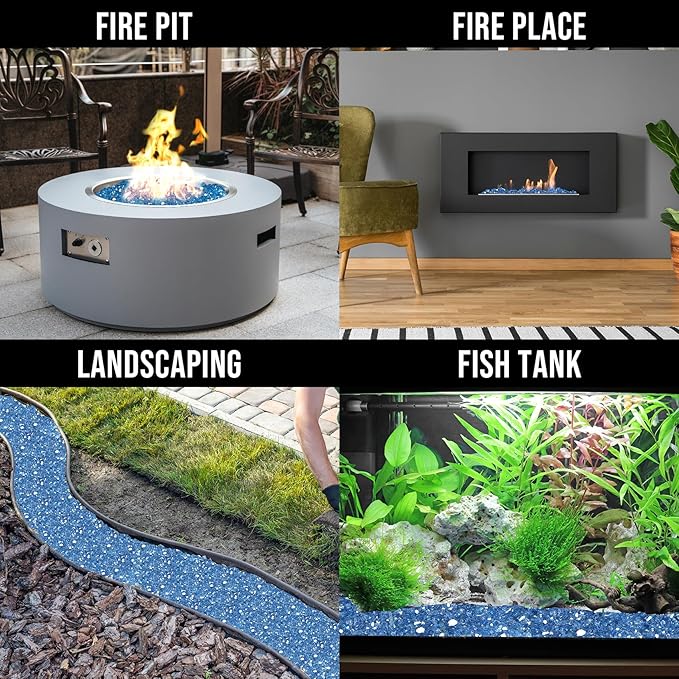 Skyflame 10-Pound Fire Glass for Fireplace Fire Pit and Landscaping, Pacific Blue Reflective, 1/2-Inch