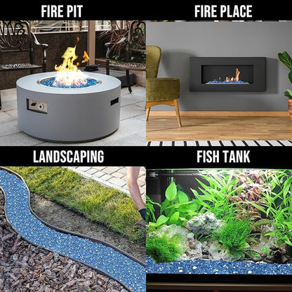 Skyflame 10-Pound Fire Glass for Fireplace Fire Pit and Landscaping, Pacific Blue Reflective, 1/2-Inch