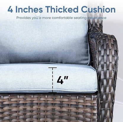 7-Piece Outdoor Patio Cushion Set - Fade & Water Resistant with Removable Olefin Cover, 22x24x4 Inch Memory Foam Cushions for Wicker Sectional Sofa – Baby Blue/Buckle