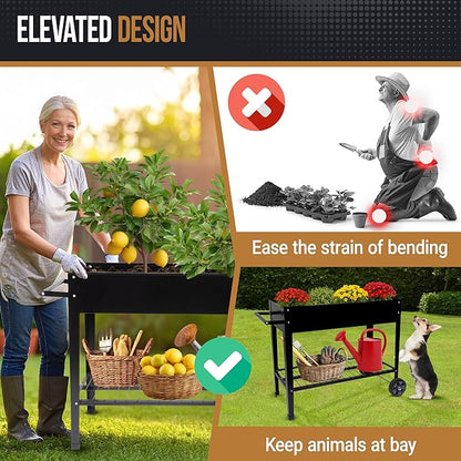 Home-Complete Raised Garden Bed - Planter Box with Storage Shelf for Growing Flowers, Vegetables, or Herb Garden - Gardening Supplies (Black)