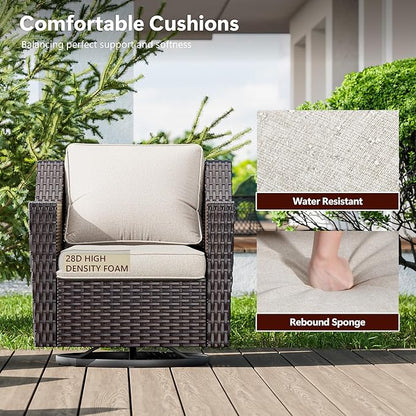 3 Pieces Wicker Patio Furniture, Luxury Outdoor Rattan Furniture with 2 Patio Swivel Chair,Side Table, Wide Armrest, Thickened Cushions, Ideal for Deck, Porch Use