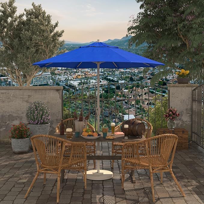 California Umbrella 7.5' Rd Aluminum Patio Umbrella, Crank Lift, Auto Tilt, White Finish