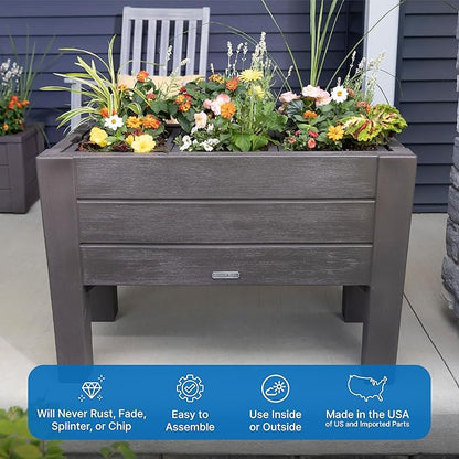 Step2 Lakewood Raised Planter Box, Large Planters for Outdoor Plants, Gardening and Flower Pot for Patio or Porch, Easy Drainage, Durable Plastic, Dark Cedar