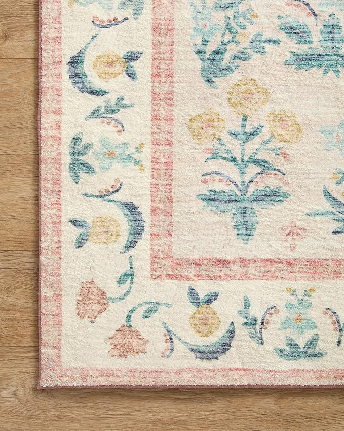 Loloi Rifle Paper Co. Eden Collection EDE-01 Mughal Rose Blush 2'-6" x 11'-6" Runner Rug feat. CloudPile™