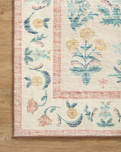 Loloi Rifle Paper Co. Eden Collection EDE-01 Mughal Rose Blush 2'-6" x 11'-6" Runner Rug feat. CloudPile™