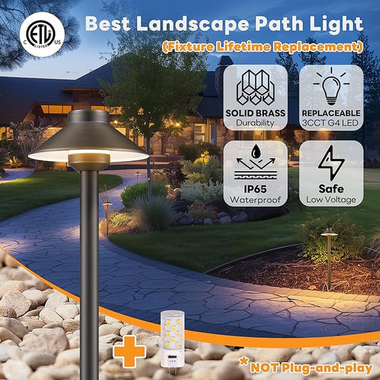 Gardenreet Outdoor Brass Pathway Lights, Warm & Neutral White Adjustable Low Voltage Landscape Path Lighting, 12v Walkway Light LED Waterproof, Bronze for Outside Garden Yard with G4 Bulb (4 Pack)
