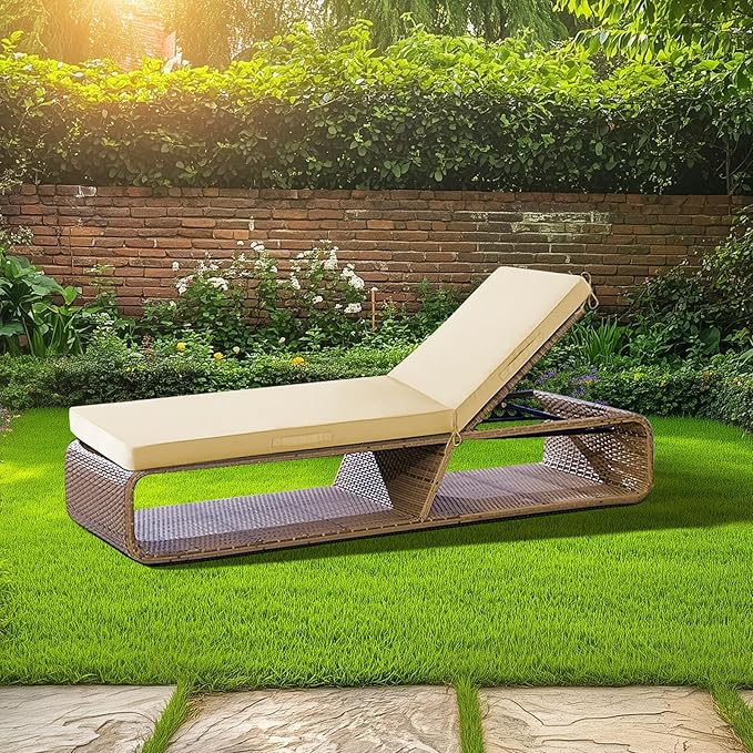 Chaise Lounge Cushions Outdoor, Waterproof Lounge Chair Cushion, 72x 21x 3 Inch Outdoor Chair Cushions with Ties, High-Density Foam Patio Lounge Chair Pads for Lawn, Pool & Beach, Beige