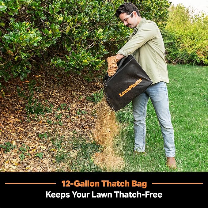 LawnMaster 48V MAX Brushless 16” 2-in-1 Cordless Dethatcher and Scarifier with Removable Thatch Collection Bag Quick-Fold – CLGVB4816