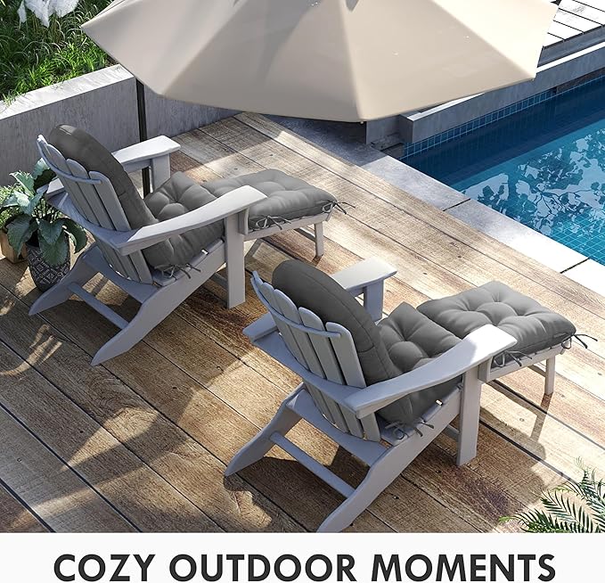Adirondack Chair Cushion with Ottoman, Folding Adjustable Adirondack Seat Cushions, Waterproof Adirondack Patio Chair Pads for Garden, Deck, or Poolside, Small-Gray-2