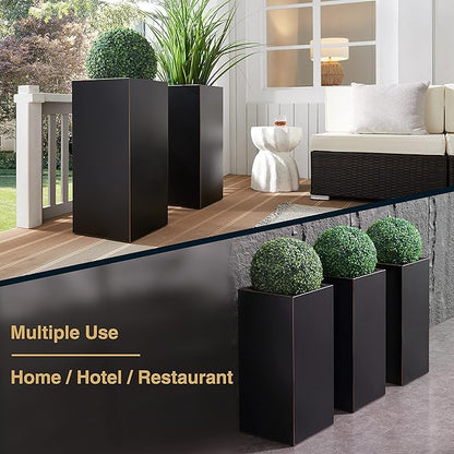 Wallowa Metallic Heavy Tall Outdoor/Indoor Planter Box 14Lx14Wx30H Inches Rectangular Large Flowerpot, Tall Metal Planter Box for Front Porch ‎25 Pounds, No Assembly Required, Black, 1 Pack