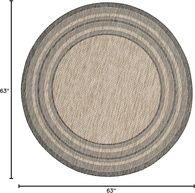 SAFAVIEH Washable Rug Outdoor Courtyard Collection - 5'3" Round, Ivory & Green, Non-Shedding & Easy Cleaning, Ideal for Patio, Backyard, Mudroom (CY8475-55712)