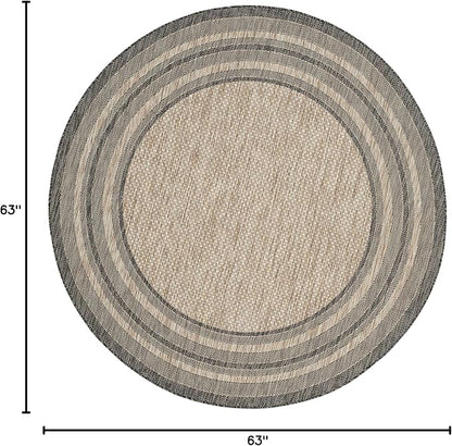 SAFAVIEH Washable Rug Outdoor Courtyard Collection - 5'3" Round, Ivory & Green, Non-Shedding & Easy Cleaning, Ideal for Patio, Backyard, Mudroom (CY8475-55712)