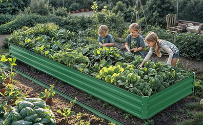 DWVO 2pcs 12 x 4 x 1 FT Raised Garden Bed Kit, Outdoor Galvanized Flower Bed with Safety Rubber and Gloves, Large Metal Planter Box for Vegetables, Flowers, Herbs, Fruits, Green