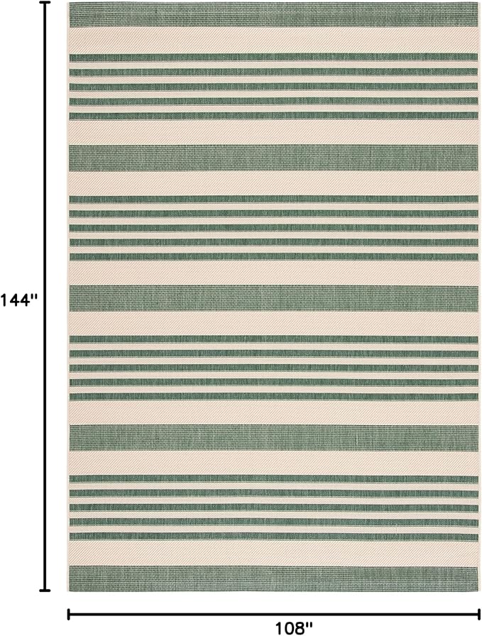 SAFAVIEH Courtyard Collection 9' x 12' Beige/Dark Green CY6062 Stripe Indoor-Outdoor Waterproof Easy-Cleaning Patio Backyard Mudroom Area-Rug