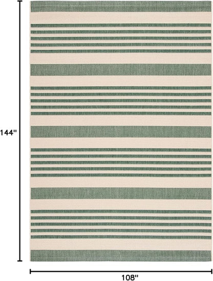 SAFAVIEH Courtyard Collection 9' x 12' Beige/Dark Green CY6062 Stripe Indoor-Outdoor Waterproof Easy-Cleaning Patio Backyard Mudroom Area-Rug