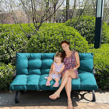 Swing Replacement Seat Cushions, 2-3 Seater Bench Cushions for Outdoor Furnitur with Backrest, Garden Recliner Seat Cushions Waterproof Sofa Pads (Lake Blue, 63x40in)