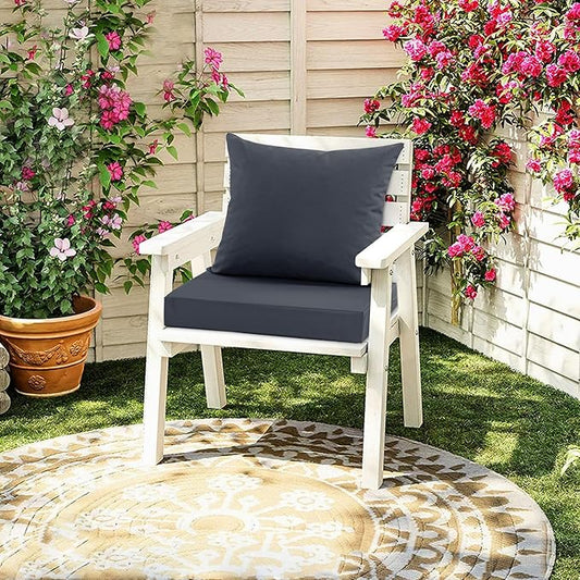 Outdoor Chair Cushion 19 x 19 Inch, Backrest and Seat Cushion Set for Patio Furniture with Water Resistant Removable Cover, Dark Grey, 1 Set