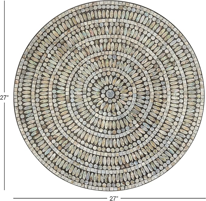 Deco 79 Mother of Pearl Shell Plate Handmade Home Wall Decor Mosaic Wall Sculpture, Wall Art 27" x 3" x 27", Silver