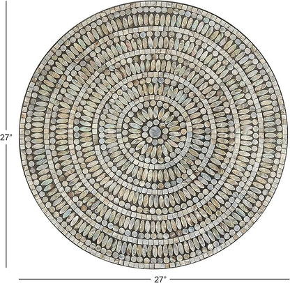 Deco 79 Mother of Pearl Shell Plate Handmade Home Wall Decor Mosaic Wall Sculpture, Wall Art 27" x 3" x 27", Silver