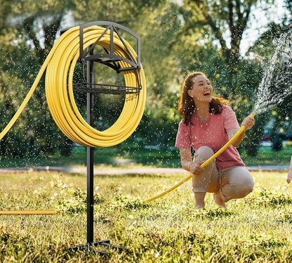 Fire Beauty Garden Hose Holder with Storage Basket,Heavy-Duty,80+lb Capacity,Rust-Proof Stainless Steel,Holds 150ft Hose