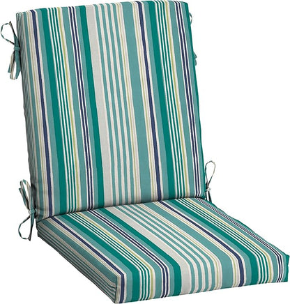 Arden Outdoor Patio Dining Chair Cushion, 20x44, Rain-Proof Seat Pad, Fade-Resistant Outdoor Cushion Teal Cobalt Stripe
