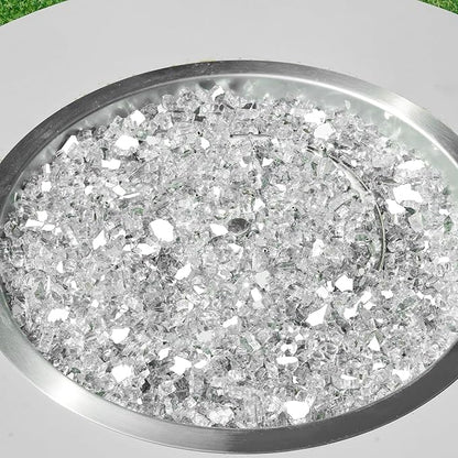 Skyflame 15LB Fire Pit Glass, High Luster Tempered Fire Glass Pellets for Fire Pit Table and Fire Bowl, 1/2-Inch Platinum