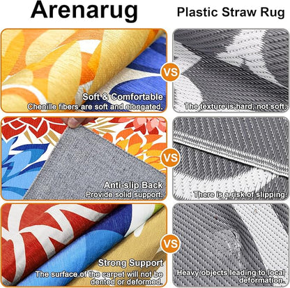 Colorful 3x5 Washable Rug for Living Room Tropical Botanical Modern Floral Chenille Area Rugs Low Pile Non Slip Carpet for Patio, Bedroom, Laundry, Vivid Dahlia