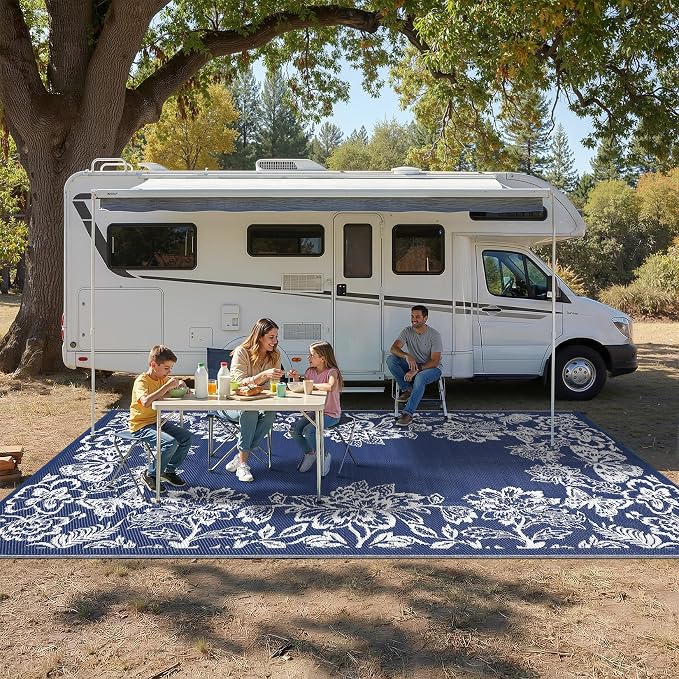 Garvee Outdoor Rugs 9' x 12’ Waterproof Reversible Mats, Large Area Plastic Straw Rug, Outside Carpet, Butterfly Floral Rv Mat for Patio Camping Picnic Backyard Deck Balcony Porch Beach Trailer