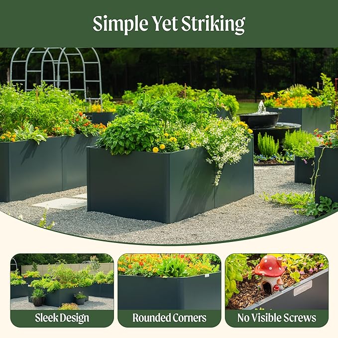Vego garden Modern Raised Garden Bed 17" Tall 42" x 42" Heavy Cube Planter Box for Trees Plants Flowers Double-Walled Metal Planters for Outdoor Commercial Residential Patio, Urban Charcoal