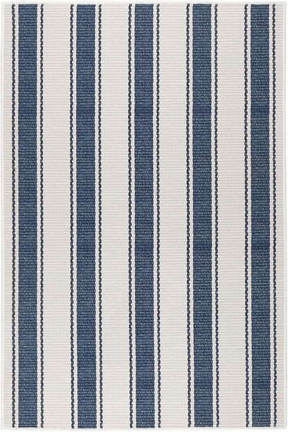 Dash & Albert Awning Stripe Blue Machine Washable Rug, 8.5 X 11.5 Feet, Blue Stripe Pattern