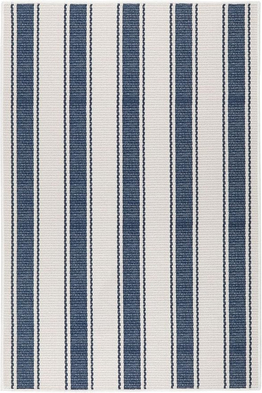 Dash & Albert Awning Stripe Blue Machine Washable Rug, 5 X 8 Feet, Blue Stripe Pattern