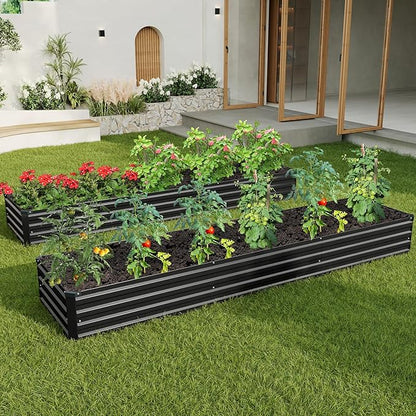 12×2×1FT(2PCS) Galvanized Raised Garden Bed Kit Metal Planter Boxes,Large Outdoor Planters Garden for Planting Vegetables,Flowers,Herbs -Black
