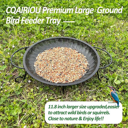 CQAIRIOU Upgraded Ground Platform Bird Feeder Tray,11.8” Stainless Steel Large Bird Feeder Mesh Seed Tray with A Exquisite Tray Station,Attract Wild Birds,Great Decoration for Garden Backyard