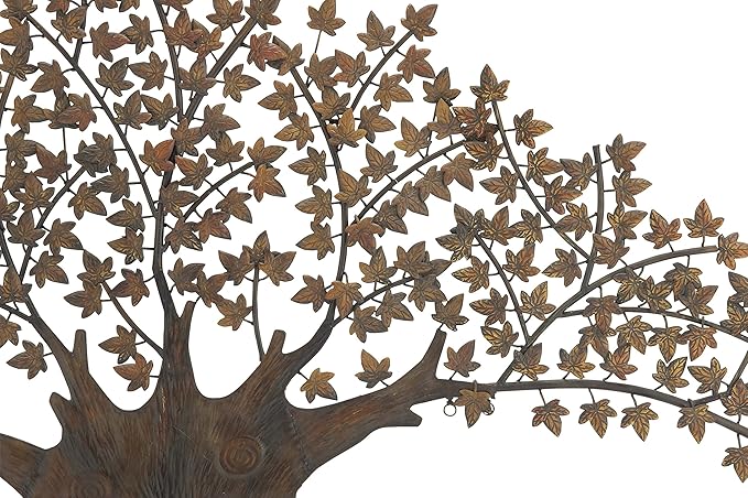 Deco 79 Metal Tree Home Wall Decor Indoor Outdoor Wall Sculpture with Leaves, Wall Art 92" x 42" x 1", Dark Brown