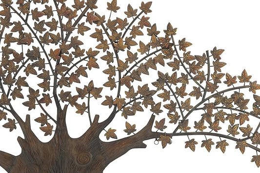 Deco 79 Metal Tree Home Wall Decor Indoor Outdoor Wall Sculpture with Leaves, Wall Art 92" x 42" x 1", Dark Brown