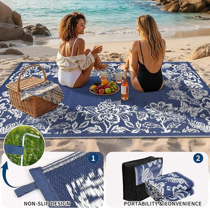 Garvee Outdoor Rugs 8’x10’ Waterproof Reversible Mats, Large Area Plastic Straw Rug, Outside Carpet, Butterfly Floral Rv Mat for Patio Camping Picnic Backyard Deck Balcony Porch Beach Trailer