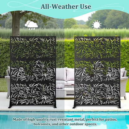 Metal Privacy Screen Outdoor Privacy Screen, Freestanding Fence Panel for Outside, 72''H×47''W, Decorative Screen Panel for Backyard/Patio/Deck