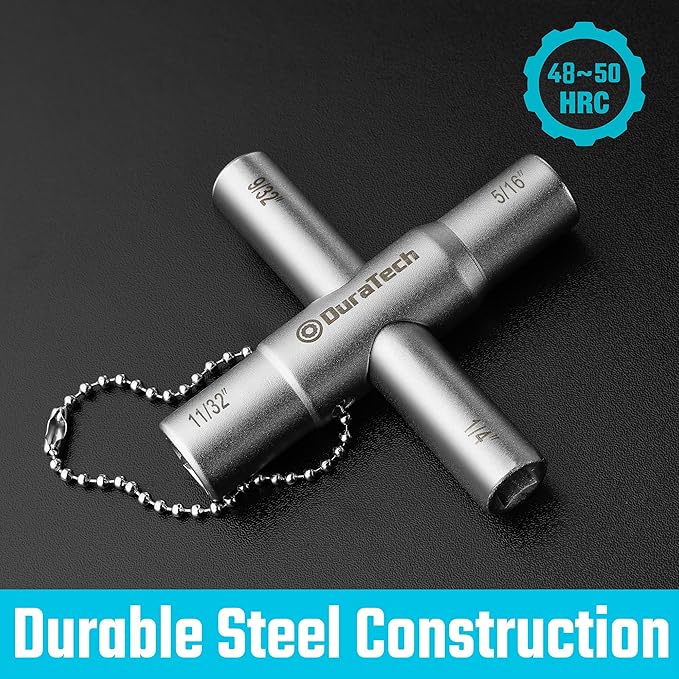 DURATECH 4 Way Sillcock Key, 1/4", 9/32", 5/16", 11/32", 1-Pack, for Valve, Faucet, and Spigots