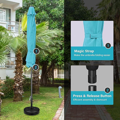 Simple Deluxe 2 Pack 9ft Patio Umbrella Outdoor Table Market Umbrella, 8 Sturdy Ribs for Garden, Deck, Backyard, Pool, Turquoise