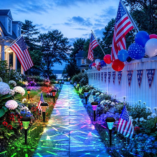TISEJOY Solar Pathway Lights Outdoor Waterproof 12 Pack Color Changing Garden Light for Yard Patio Driveway Walkway Lawn Landscape Lighting for Outdoor 4th of July Decorations
