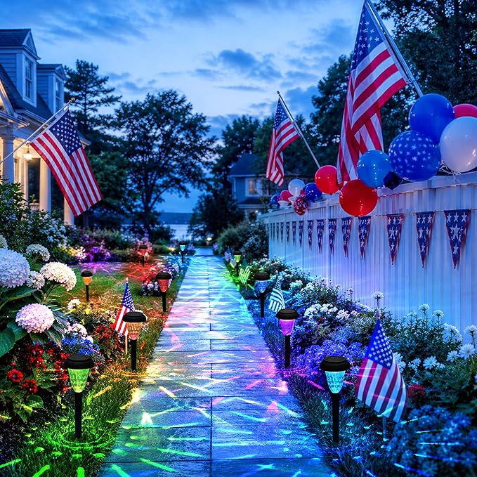 TISEJOY Solar Pathway Lights Outdoor Waterproof 8 Pack Color Changing Garden Light for Yard Patio Driveway Walkway Lawn Landscape Lighting for Outdoor 4th of July Decorations