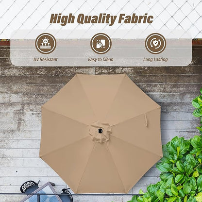 Simple Deluxe 10FT Outdoor Patio Umbrella Table Market Umbrella with Push Button Tilt and Crank, 8 Sturdy Ribs, UV Protection Waterproof for Garden, Lawn, Deck, Backyard, Pool, Tan