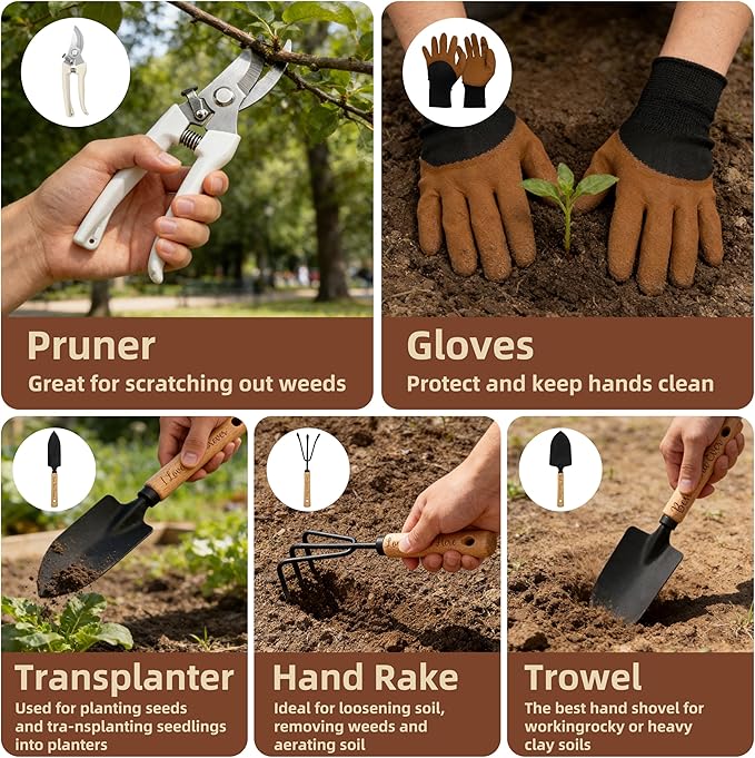 Nana Gifts, Garden Kit Gifts for Nana Mothers Day from Grandkids Gardening Tools and Durable Garden Tools Organizer Tote, Ideal Gardening Set for Women on Plant Lover Birthday Present Brown