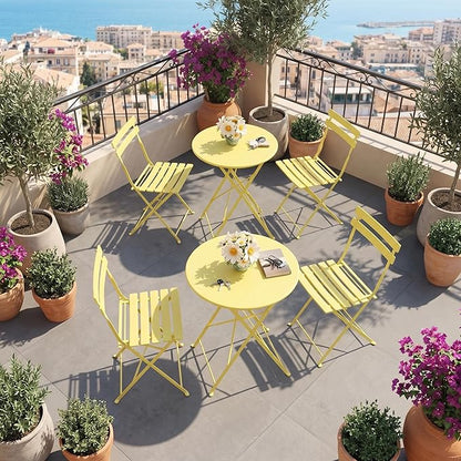GarveeLife 3 Piece Outdoor Bistro Set, Metal Patio Furniture Set with 2 Chairs and 1 Table, Durable Steel Frame for Garden, Balcony, Porch, Backyard, Yellow