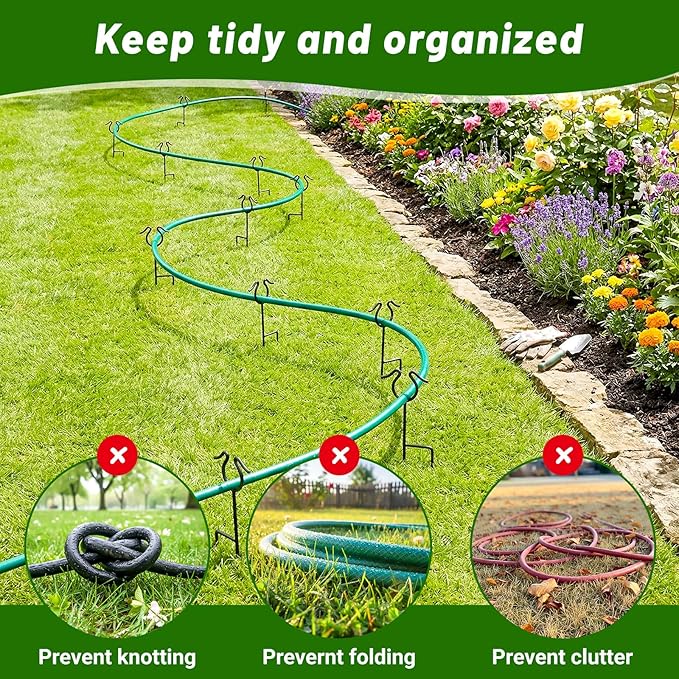 6 Pack Garden Hose Guide Stakes, 14 inch Metal Hose Guides for Garden Heavy Duty Rustproof Coated Spike Keeps Water Hose Out of Flower Beds Outside Lawn & Yard Plant Protection (Black)