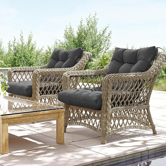 Patio Seat&Back Chair Cushions for Outdoor Furniture，Comfortable Cushions for Rocking/Dining/Lawn Chair-Set of 2