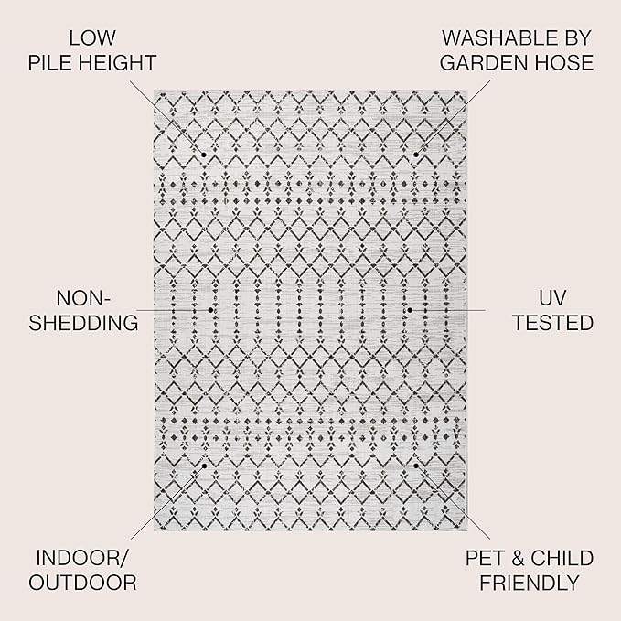 JONATHAN Y Moroccan Geometric Indoor Outdoor Square Area Rug 6X6 Cream/Black, Ourika Textured Weave for Backyard, Patio, Porch, Easy-Cleaning, High Traffic, Pet-Friendly, Non-Shedding (SMB108I-6SQ)