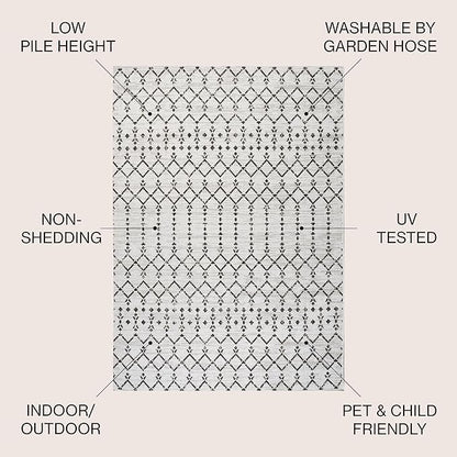 JONATHAN Y Moroccan Geometric Indoor Outdoor Square Area Rug 6X6 Cream/Black, Ourika Textured Weave for Backyard, Patio, Porch, Easy-Cleaning, High Traffic, Pet-Friendly, Non-Shedding (SMB108I-6SQ)